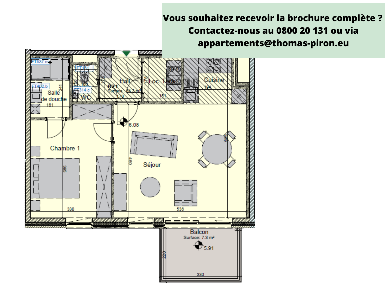 Appartement à vendre à Hannut 4280 255000.00€ 1 chambres 64.30m² - annonce 77041